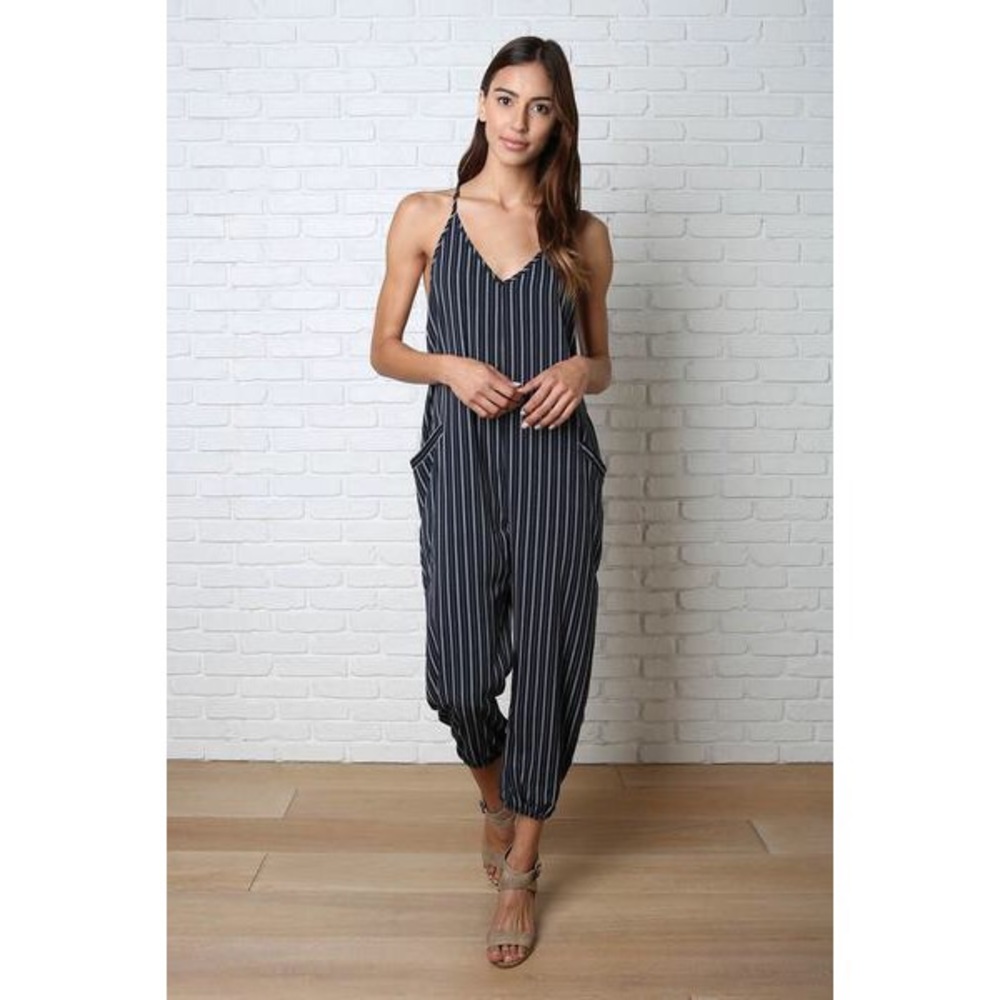 NWT navy blue striped jumpsuit